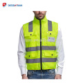 Gilet de sécurité vert fluo de haute visibilité 4 poches multifonctionnelles avec fermeture à glissière avant et rubans réfléchissants